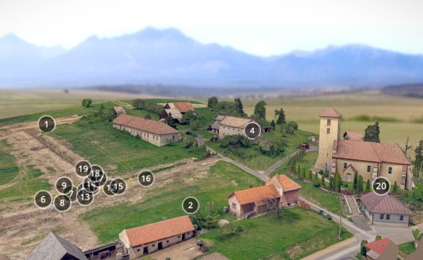 3D model náleziska s majerom v blízkosti kostola a prislúchajúcimi pozemkami v okolí. 3D model náleziska s majerom v blízkosti kostola a prislúchajúcimi pozemkami v okolí.