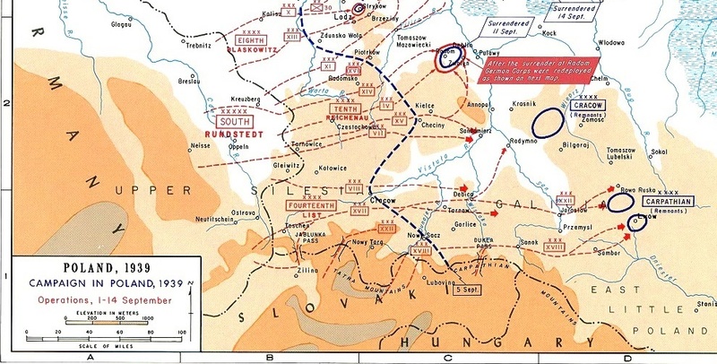 Mapa invázie do Poľska s názvami miest spomínaných v článku (foto: wikipedia)