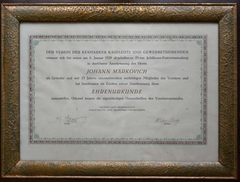 Čestný diplom za členstvo v spolku obchodníkov (Foto: Múzeum v Kežmarku)