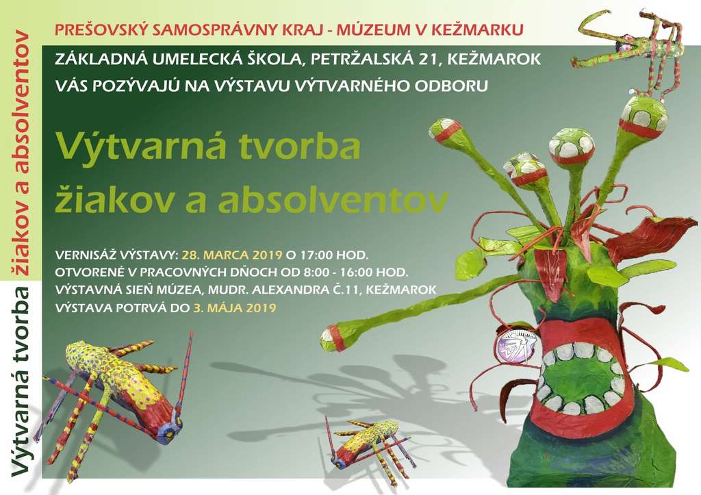 Plagát na výstavu - Výtvarná tvorba žiakov a absolventov ZUŠ Petržalská 21, Kežmarok.
